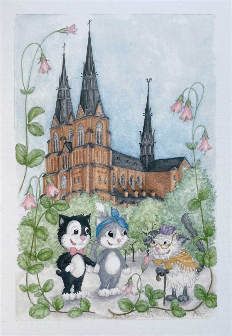 Vykort Pelle Svanslös och Domkyrkan