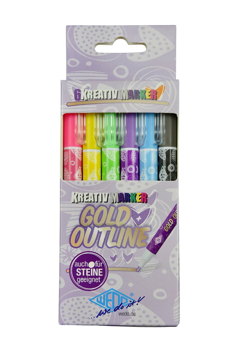 Kreative Outliner Pen Assorted 6-pack Guld