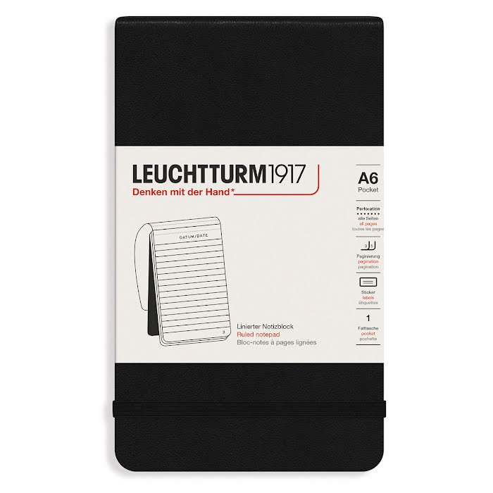 Anteckningsbok Leuchtturm1917 A6 Reporterblock Linjerad Black