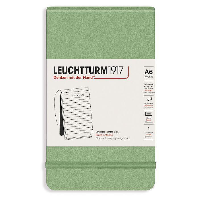 Anteckningsbok Leuchtturm1917 A6 Reporterblock Linjerad Sage