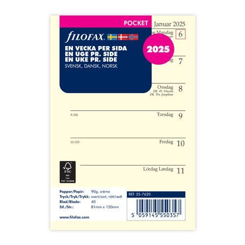 Dagbok Pocket 2025 Vecka Per Sida Svensk/Dansk/Norsk