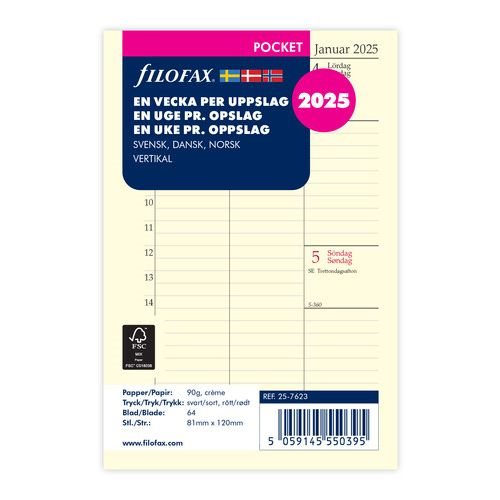 Dagbok Pocket 2025 Vecka Per Uppslag Vertikal Svensk/Dansk/Norsk