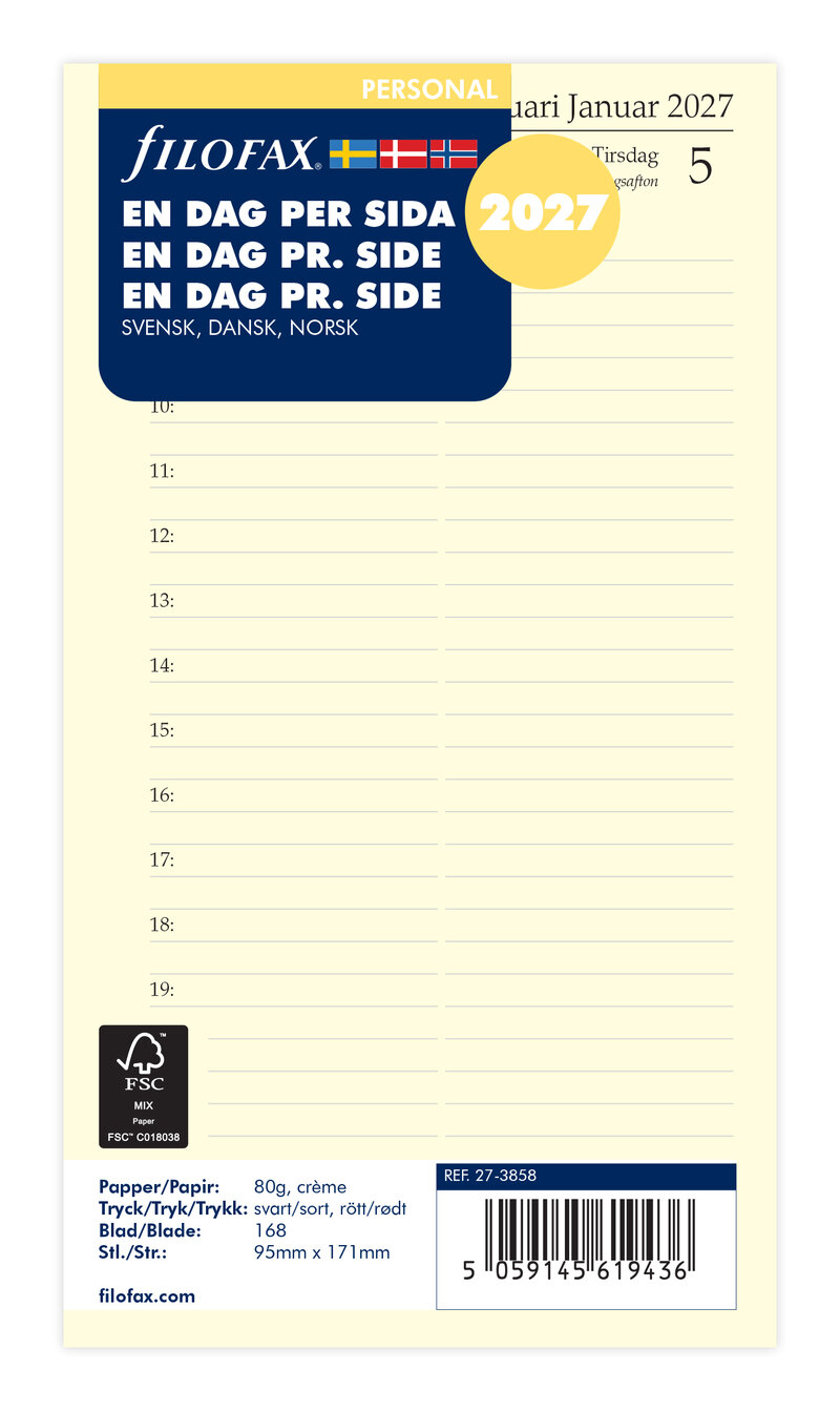 Filofax - Personal Refill 2027 Dag/Sida
