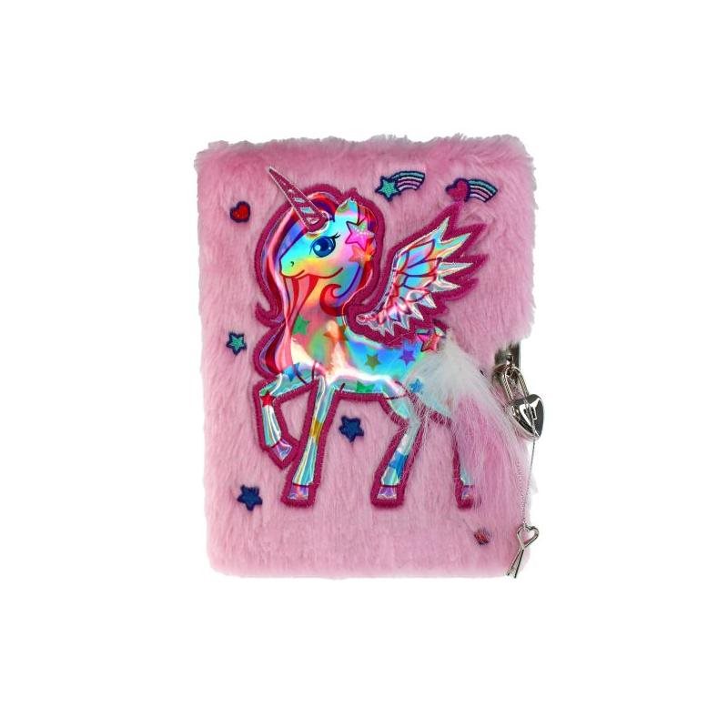 Fluffig dagbok med lås - Rosa Enhörning