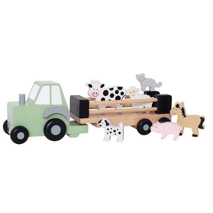 Traktor med djur i trä