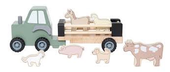 Traktor med husdjur i trä