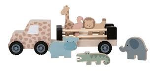 Traktor med safaridjur i trä