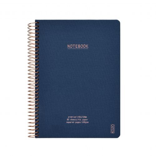 KOZO Anteckningsbok A5 Premium Navy Rutad
