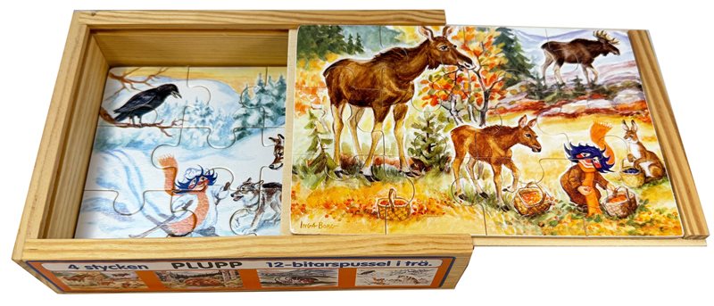 Plupp 4 st träpussel i låda - 12 bitar