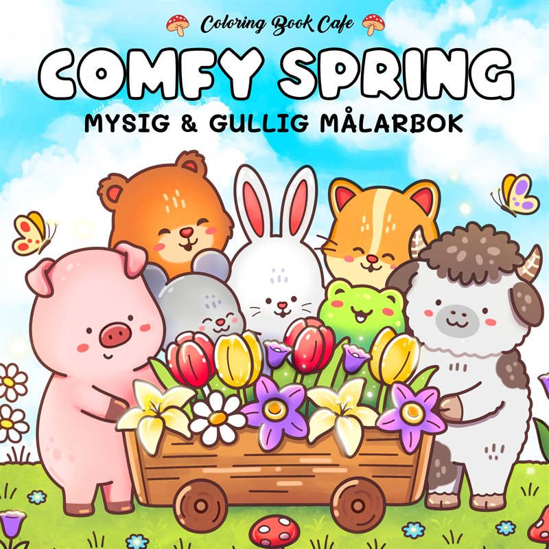 Comfy Spring. Mysig och gullig Cozy Coloring målarbok från Coloring Book Cafe